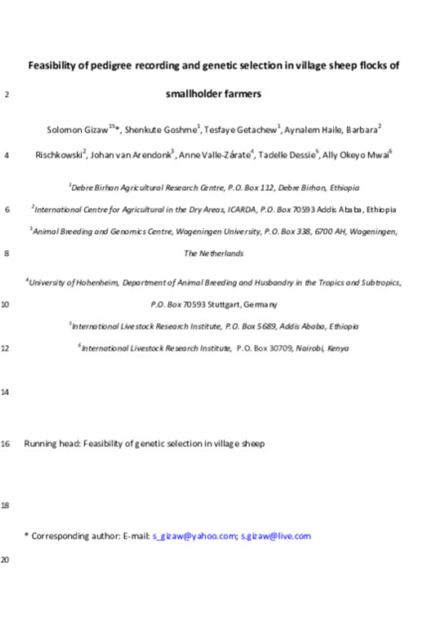 Feasibility of pedigree recording and genetic selection in village sheep flocks of smallholder farmers