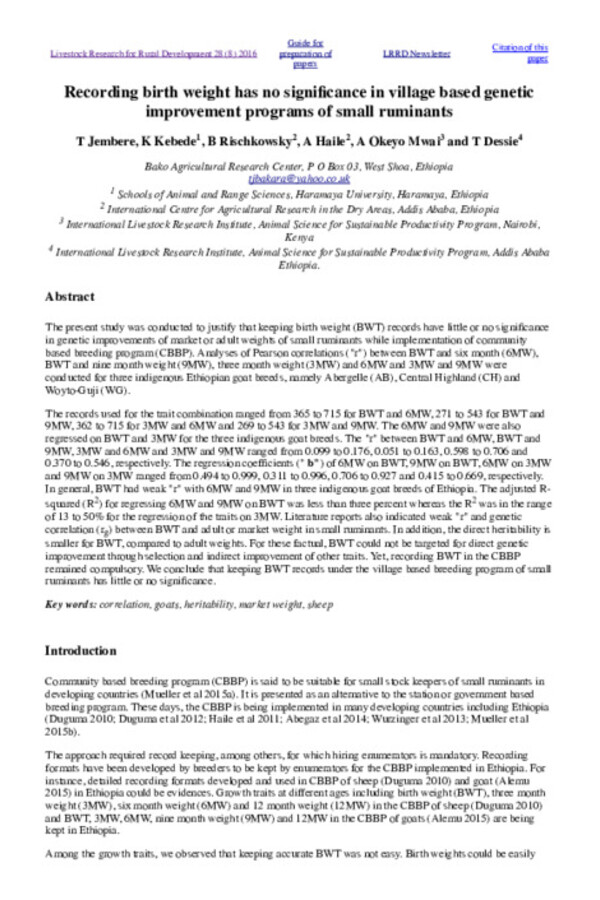 Recording birth weight has no significance in village based genetic improvement programs of small ruminants