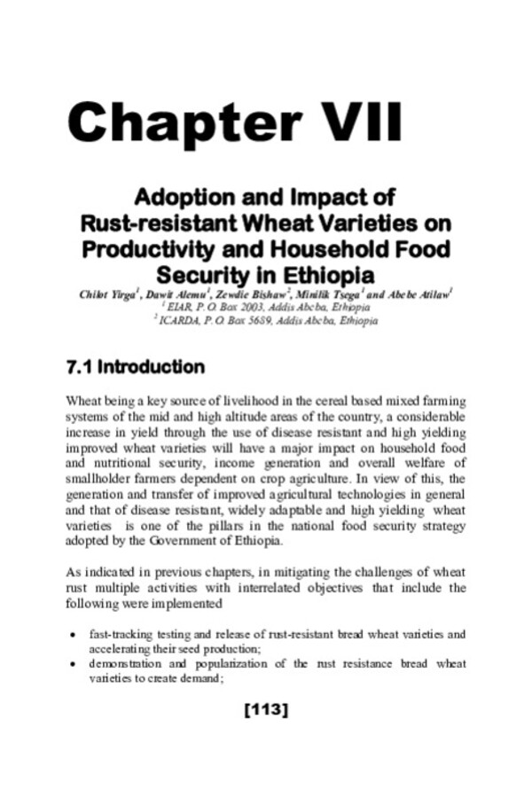 Adoption and Impact of Rust-resistant Wheat Varieties on Productivity and Household Food Security in Ethiopia Adoption and Impact of Rust-resistant Wheat Varieties on Productivity and Household Food Security in Ethiopia