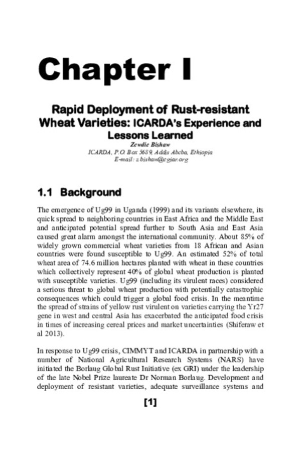 Rapid Deployment of Rust-resistant Wheat Varieties: ICARDA’s Experience and Lessons Learned Rapid Deployment of Rust-resistant Wheat Varieties: ICARDA’s Experience and Lessons Learned