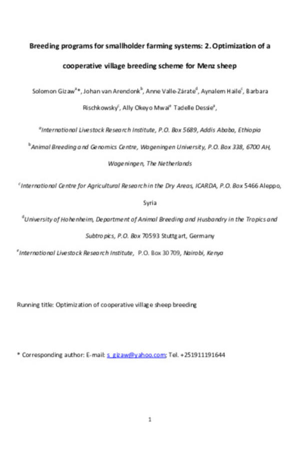 Breeding programmes for smallholder sheep farming systems: II. Optimization of cooperative village breeding schemes
