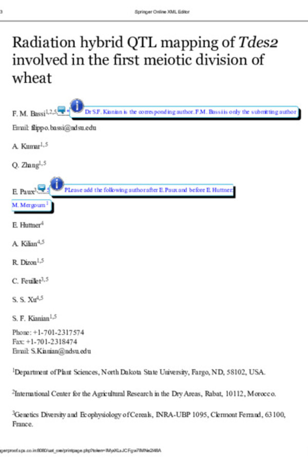 Radiation hybrid QTL mapping of Tdes2 involved in the first meiotic division of wheat Radiation hybrid QTL mapping of Tdes2 involved in the first meiotic division of wheat