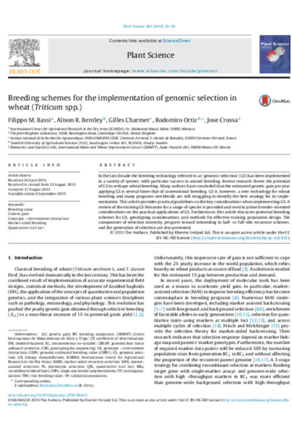 Breeding schemes for the implementation of genomic selection in wheat (Triticum spp.) Breeding schemes for the implementation of genomic selection in wheat (Triticum spp.)